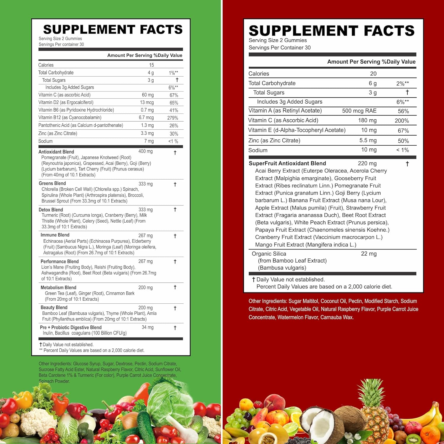 Real Fruit & Veggie Gummies - Superfood Vitamin Supplement for Women, Men, & Kids - Fruit & Greens Blend for Daily Health - VITINITY (60-Day Supply)