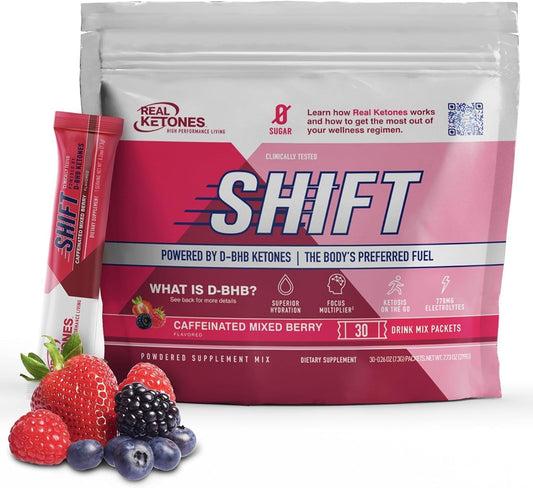 Real Ketones BHB Mixed Berry Caffeine Drink Mix Packets - 30 Count, No Sugar, Electrolytes, Hydrating Keto BHB
