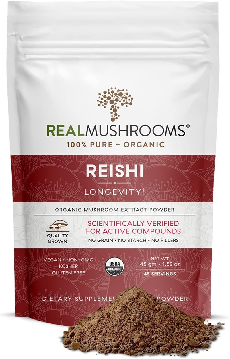 Real Mushrooms RealRest Capsules and Reishi Mushroom Powder Bundle - Longevity, Immune Support, Sleep Aid - Vegan, Non-GMO - 60ct Capsules, 45 Servings