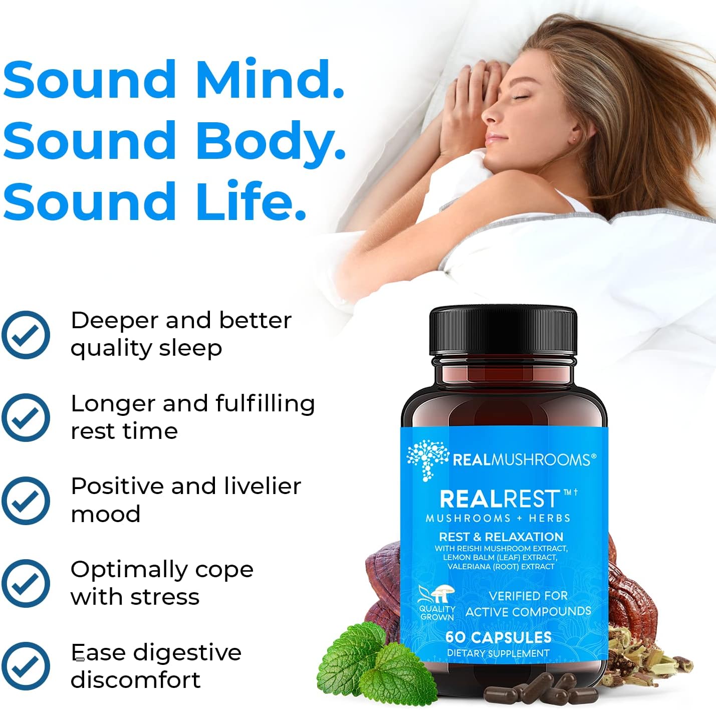 Real Mushrooms RealRest Capsules and Reishi Mushroom Powder Bundle - Longevity, Immune Support, Sleep Aid - Vegan, Non-GMO - 60ct Capsules, 45 Servings