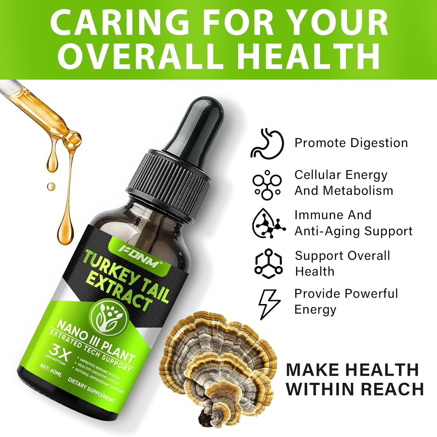 Real Mushrooms Turkey Tail Extract Tincture - 2 Fl Oz for Immune & Digestive Support