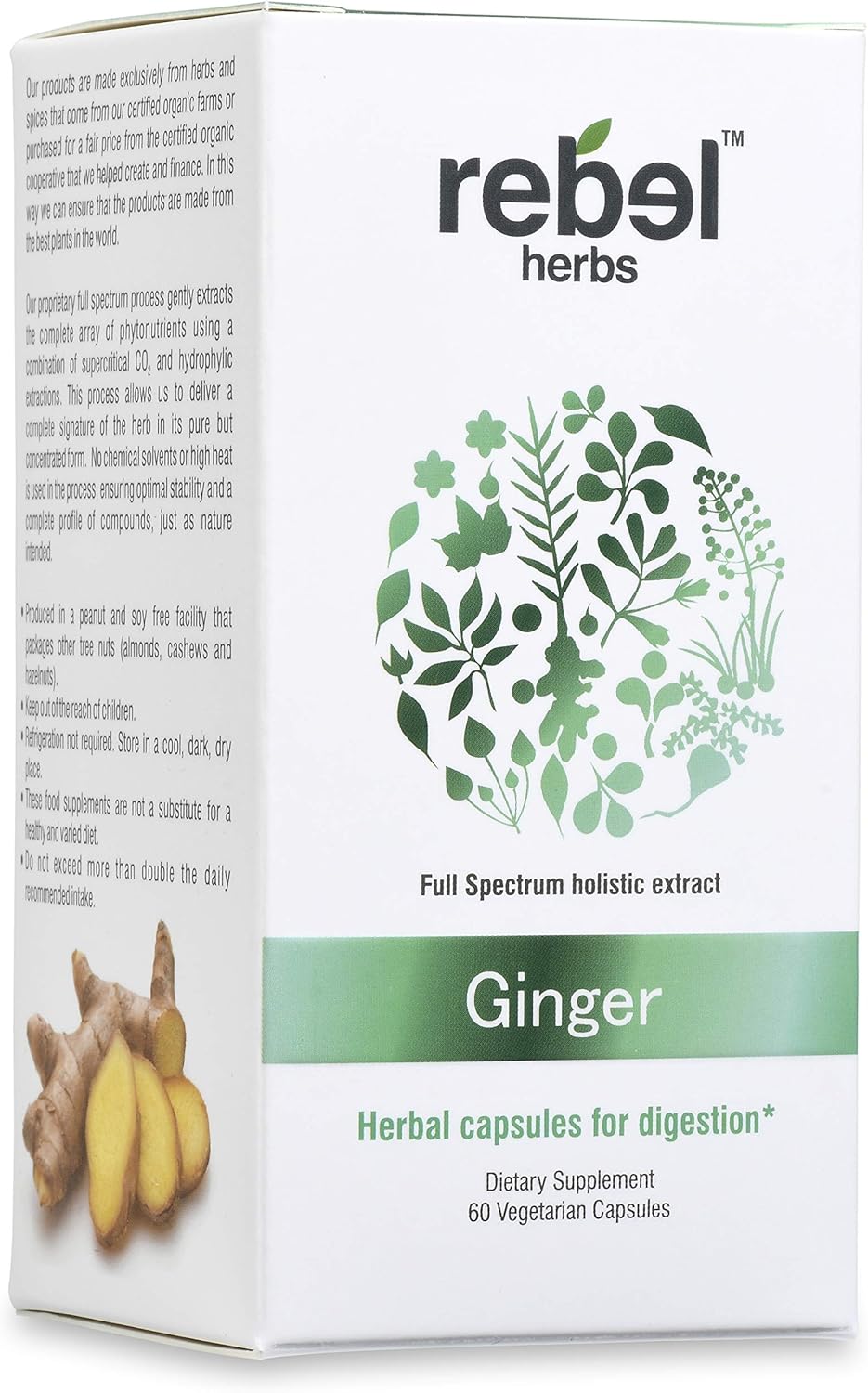 Rebel Herbs Ginger Root Capsules - Non-GMO, Gluten Free, Dual Extract Formula