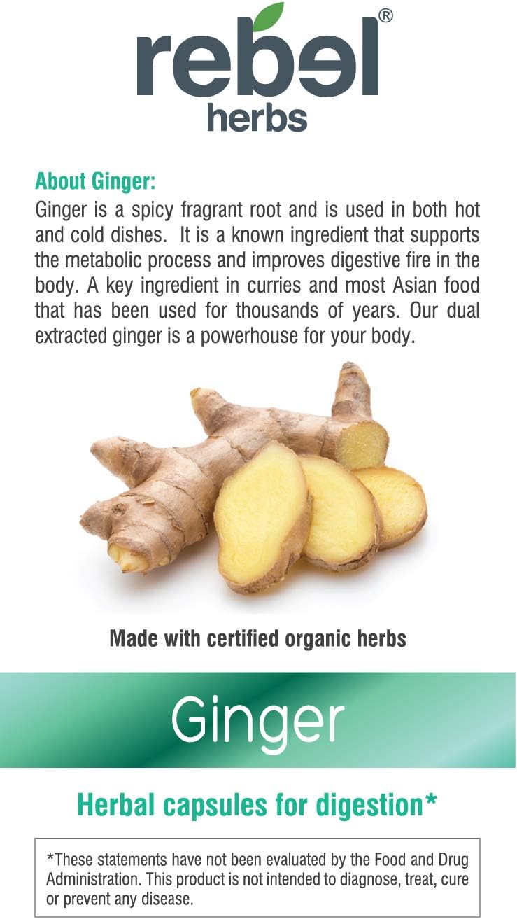 Rebel Herbs Ginger Root Capsules - Non-GMO, Gluten Free, Dual Extract Formula