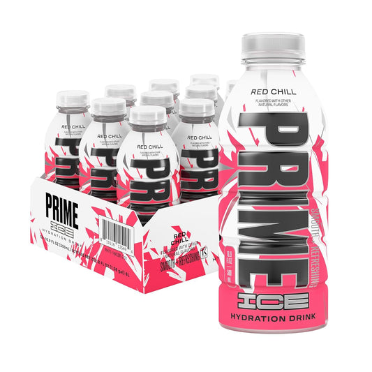 RED CHILL PRIME ICE Hydration Sports Drink with BCAAs, B Vitamins, Antioxidants - 12 Pack of 16.9 Fl Oz Bottles for Ultimate Hydration