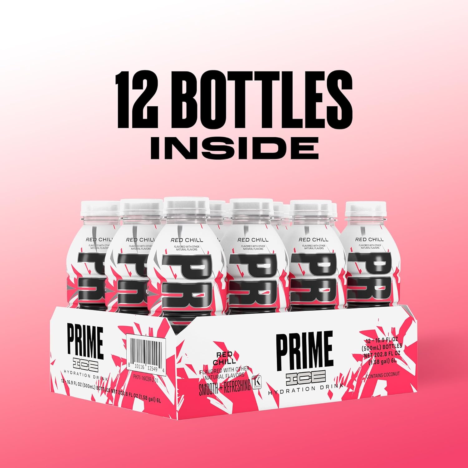 RED CHILL PRIME ICE Hydration Sports Drink with BCAAs, B Vitamins, Antioxidants - 12 Pack of 16.9 Fl Oz Bottles for Ultimate Hydration