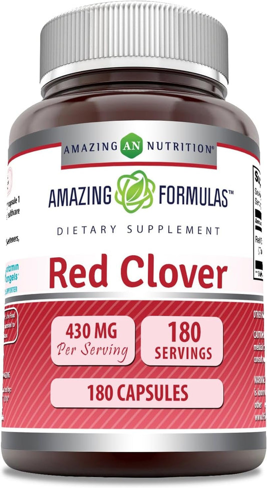 Red Clover Dietary Supplement with 430mg Extract - Relief from PMS & Menopause Symptoms - 180 Capsules