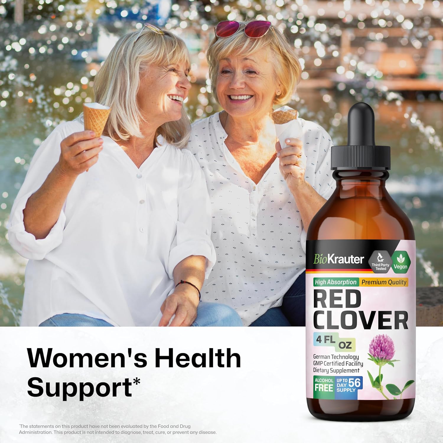 Red Clover Tincture for Women's Support - Vegan Liquid Extract - Alcohol & Sugar Free - 4 Fl.Oz. Bottle