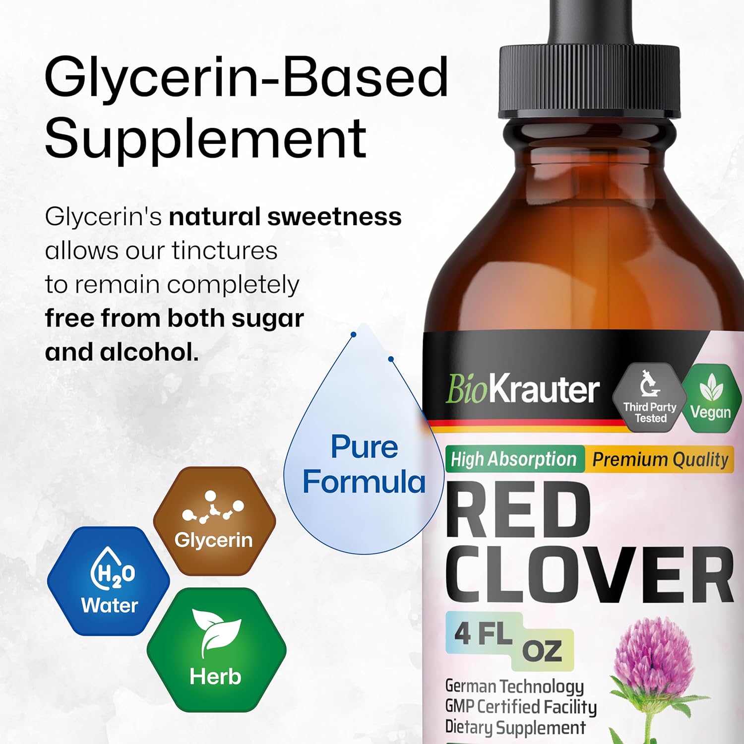 Red Clover Tincture for Women's Support - Vegan Liquid Extract - Alcohol & Sugar Free - 4 Fl.Oz. Bottle