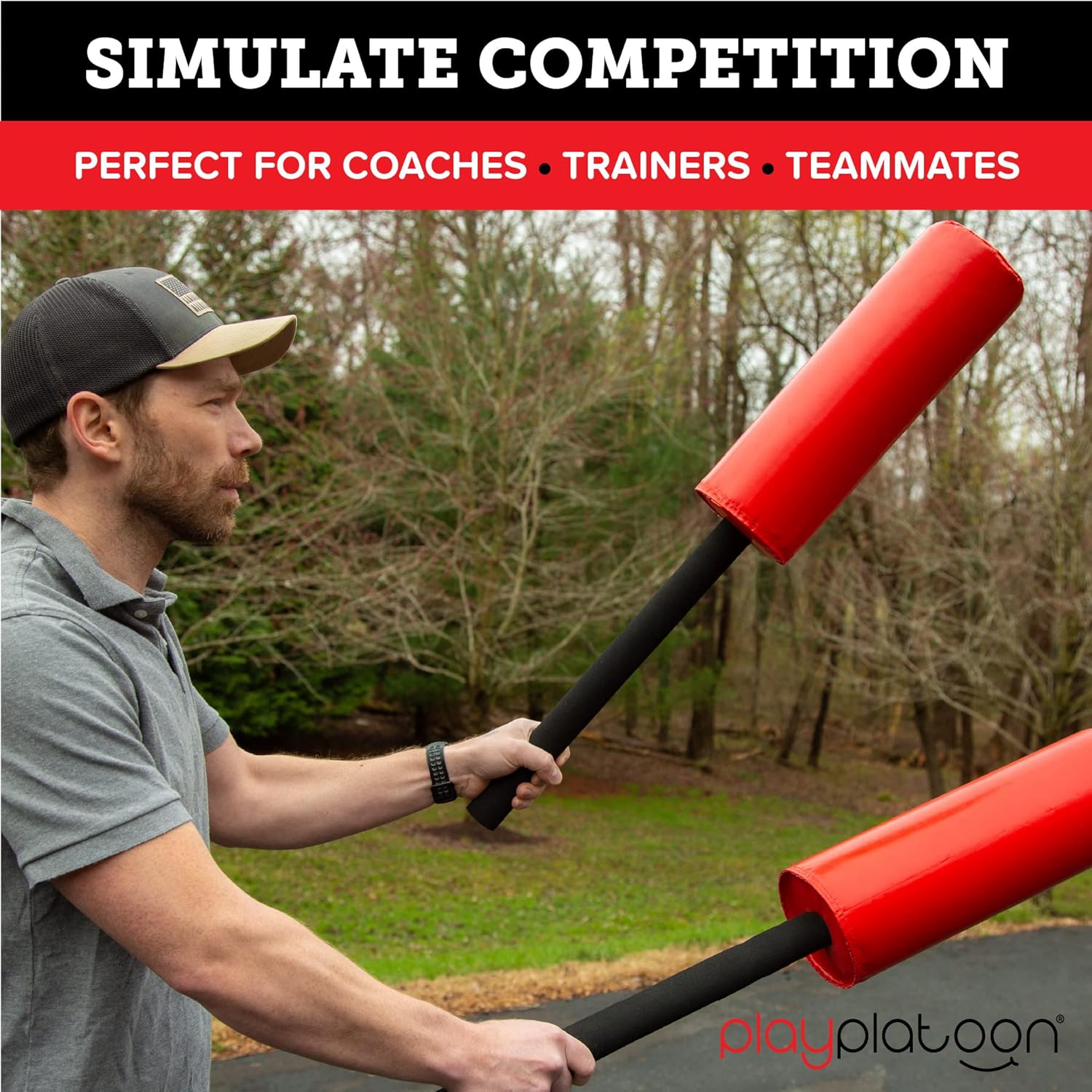 Red Contact Sticks 2 Pack for Football Training, Play Platoon Padded Blocking Guards for Defender Simulation in Basketball, Lacrosse, and Boxing