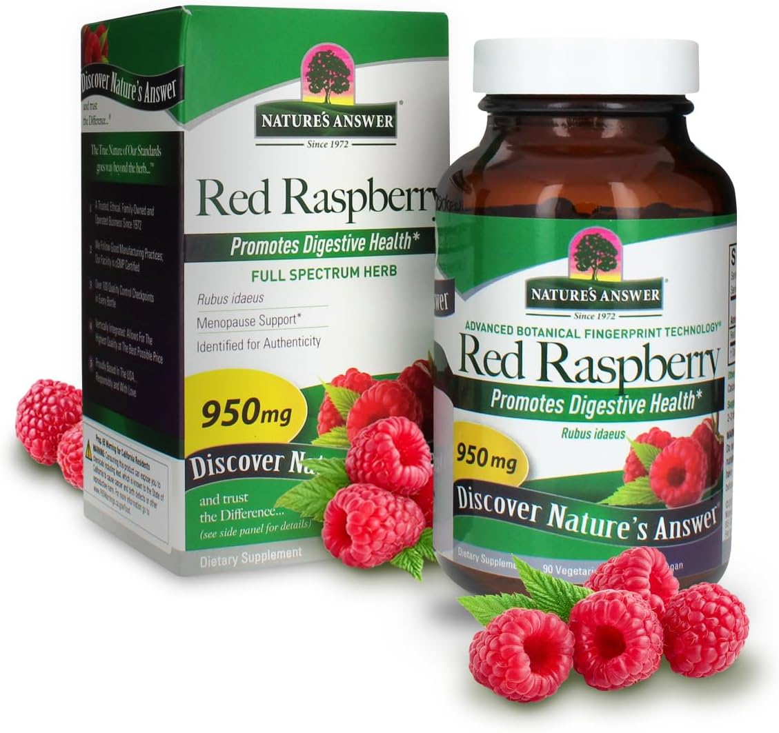 Red Raspberry Leaf Capsules - Dietary Supplement for Digestive Health - Non-GMO, Vegan, Kosher - 90ct