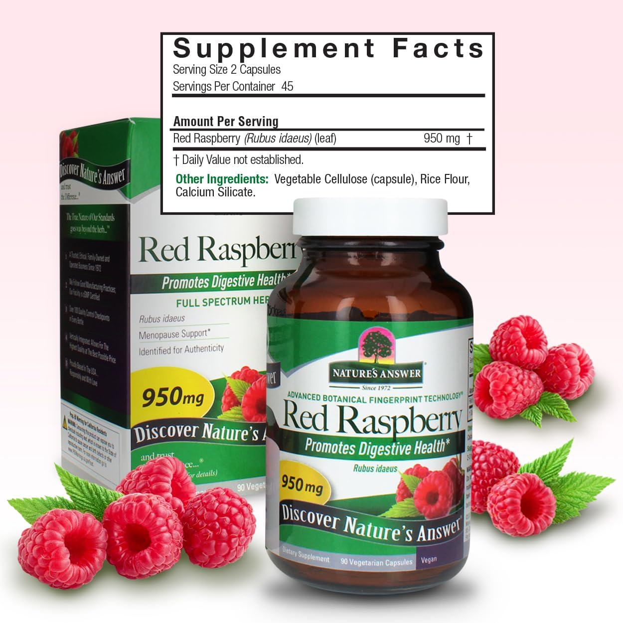 Red Raspberry Leaf Capsules - Dietary Supplement for Digestive Health - Non-GMO, Vegan, Kosher - 90ct