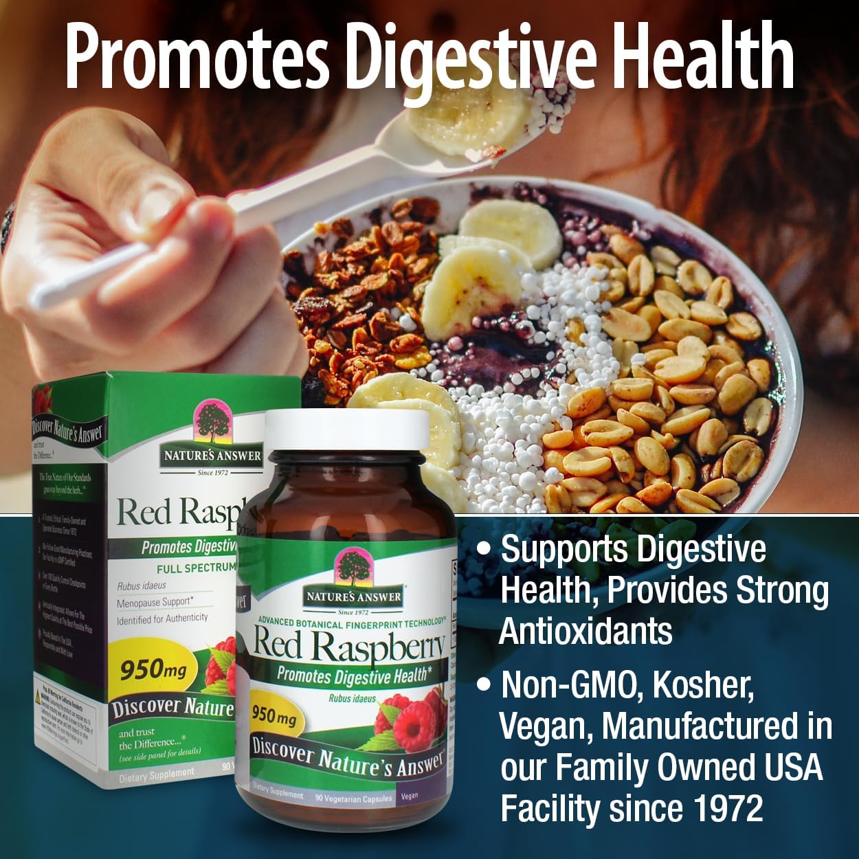 Red Raspberry Leaf Capsules - Dietary Supplement for Digestive Health - Non-GMO, Vegan, Kosher - 90ct