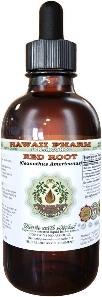 Red Root Alcohol-Free Liquid Extract - Ceanothus Americanus Dried Root Bark Glycerite Supplement - 2 fl.oz - Hawaii Pharm USA