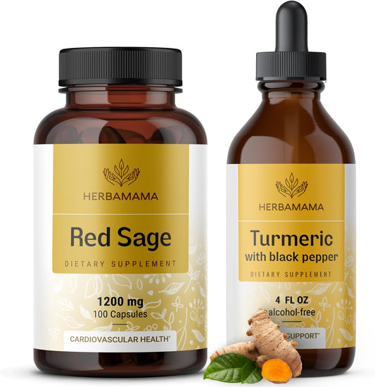 Red Sage and Turmeric Bundle: 1200 mg Capsules & 2 fl oz Drops - Vegan, Non-GMO, Sugar & Alcohol-Free - 2 Pack