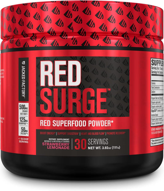 Red Surge Superfood Powder: Nitric Oxide Beet Supplement for Immune Support & Energy - 30 Servings Strawberry Lemonade