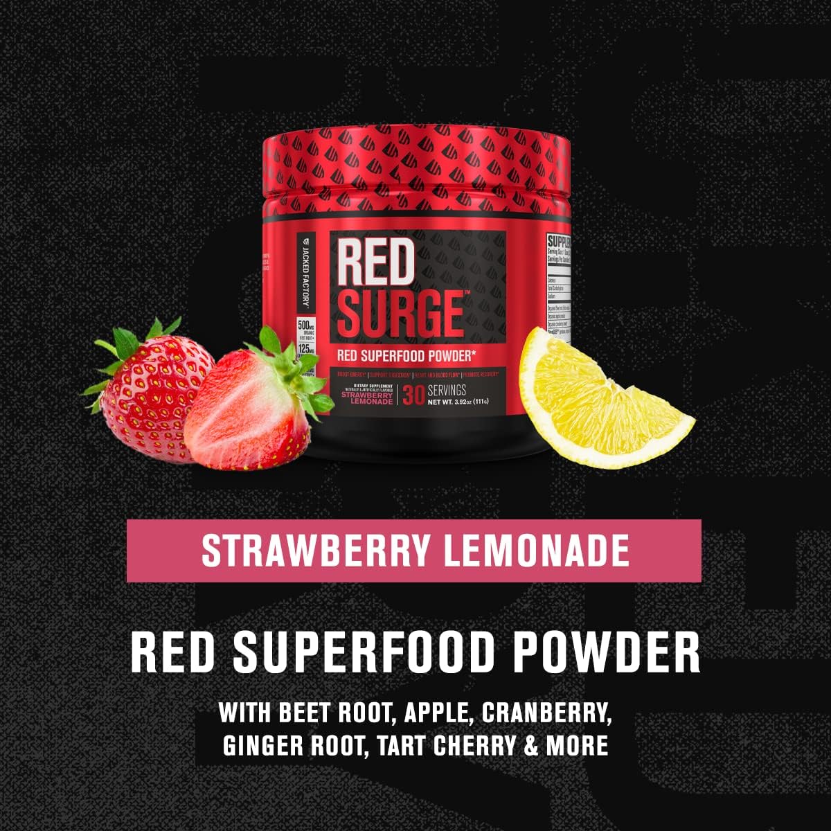 Red Surge Superfood Powder: Nitric Oxide Beet Supplement for Immune Support & Energy - 30 Servings Strawberry Lemonade