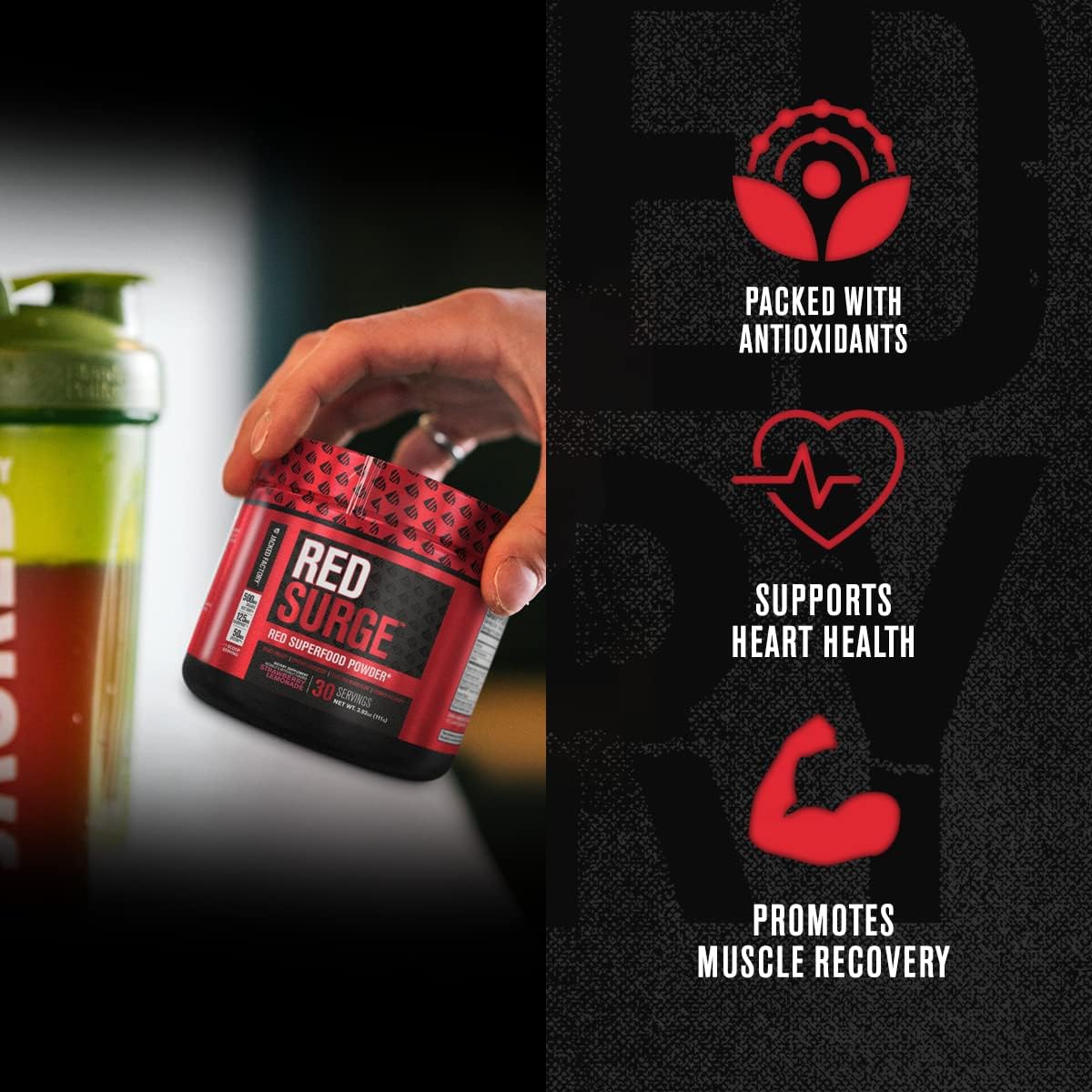 Red Surge Superfood Powder: Nitric Oxide Beet Supplement for Immune Support & Energy - 30 Servings Strawberry Lemonade
