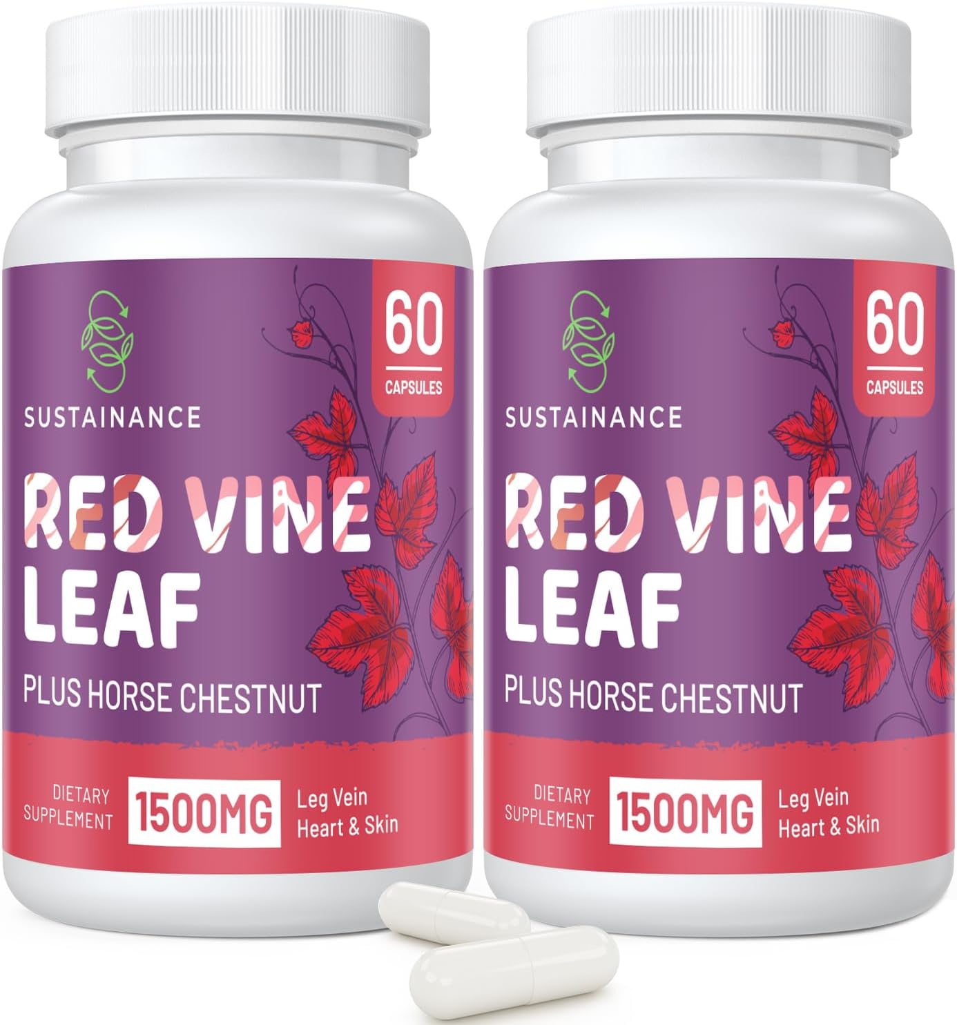 Red Vine Leaf & Horse Chestnut Supplement for Leg Circulation & Skin Health - 1400mg & 100mg (120 Capsules)