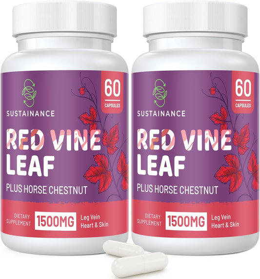 Red Vine Leaf & Horse Chestnut Supplement for Leg Circulation & Skin Health - 1400mg & 100mg (120 Capsules)