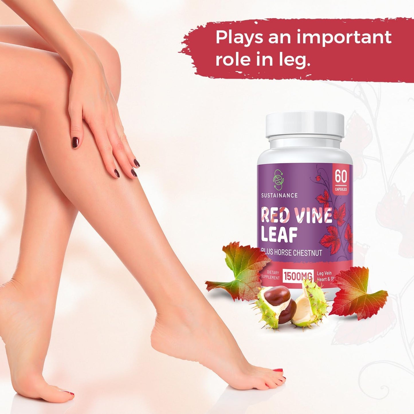 Red Vine Leaf & Horse Chestnut Supplement for Leg Circulation & Skin Health - 1400mg & 100mg (120 Capsules)