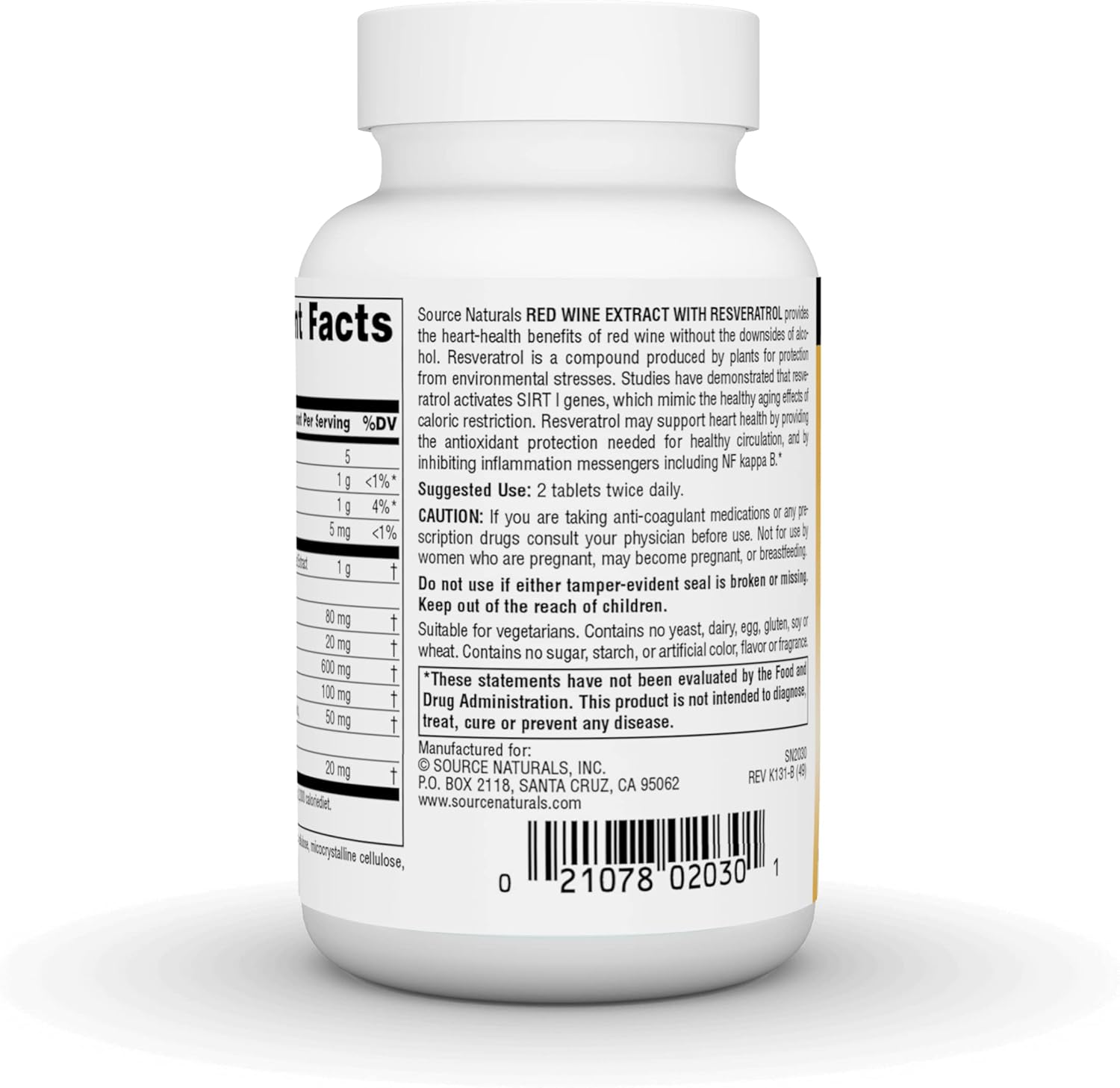 Red Wine Extract with Resveratrol for Healthy Aging Support - 60 Tablets by Source Naturals