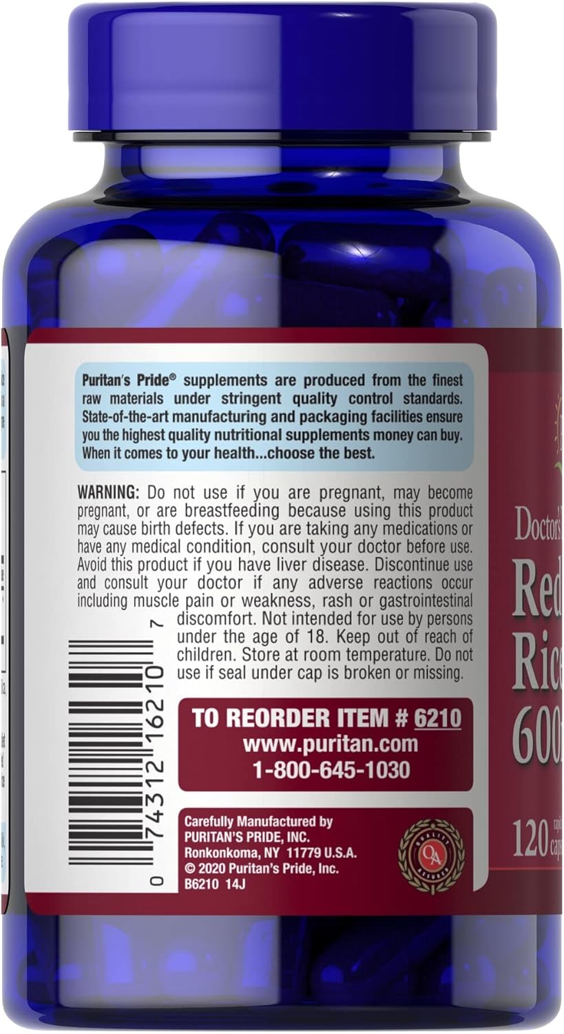 Red Yeast Rice 600mg Supplement - 120 Capsules by Puritan's Pride