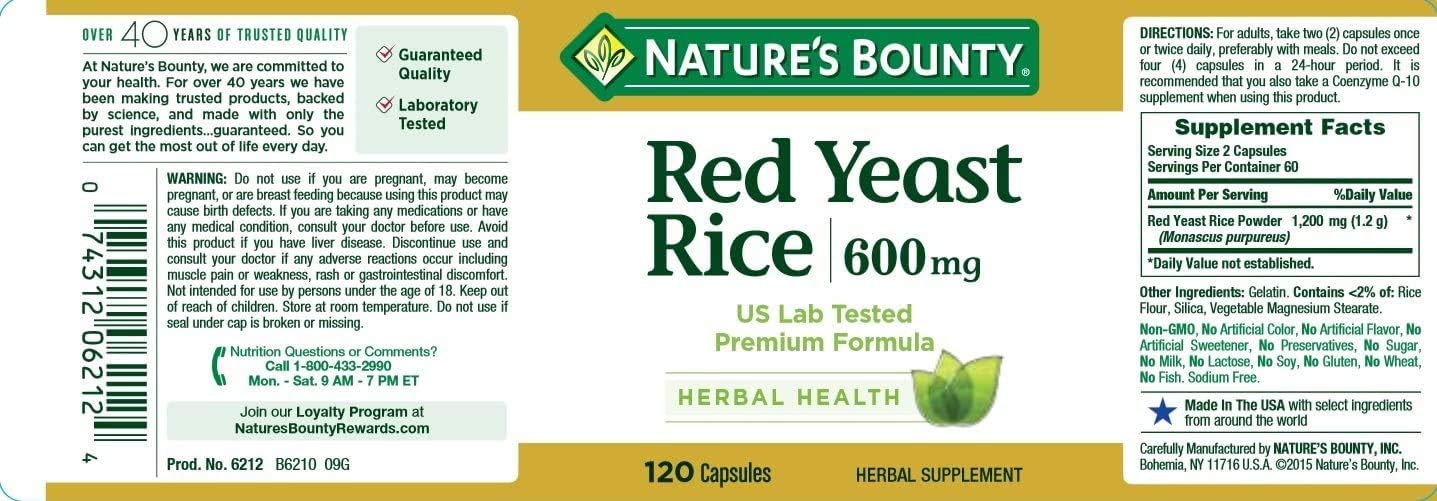 Red Yeast Rice Herbal Supplement Capsules - 600mg, 240 Count - Pack of 2 - Natural Dietary Additive for Health