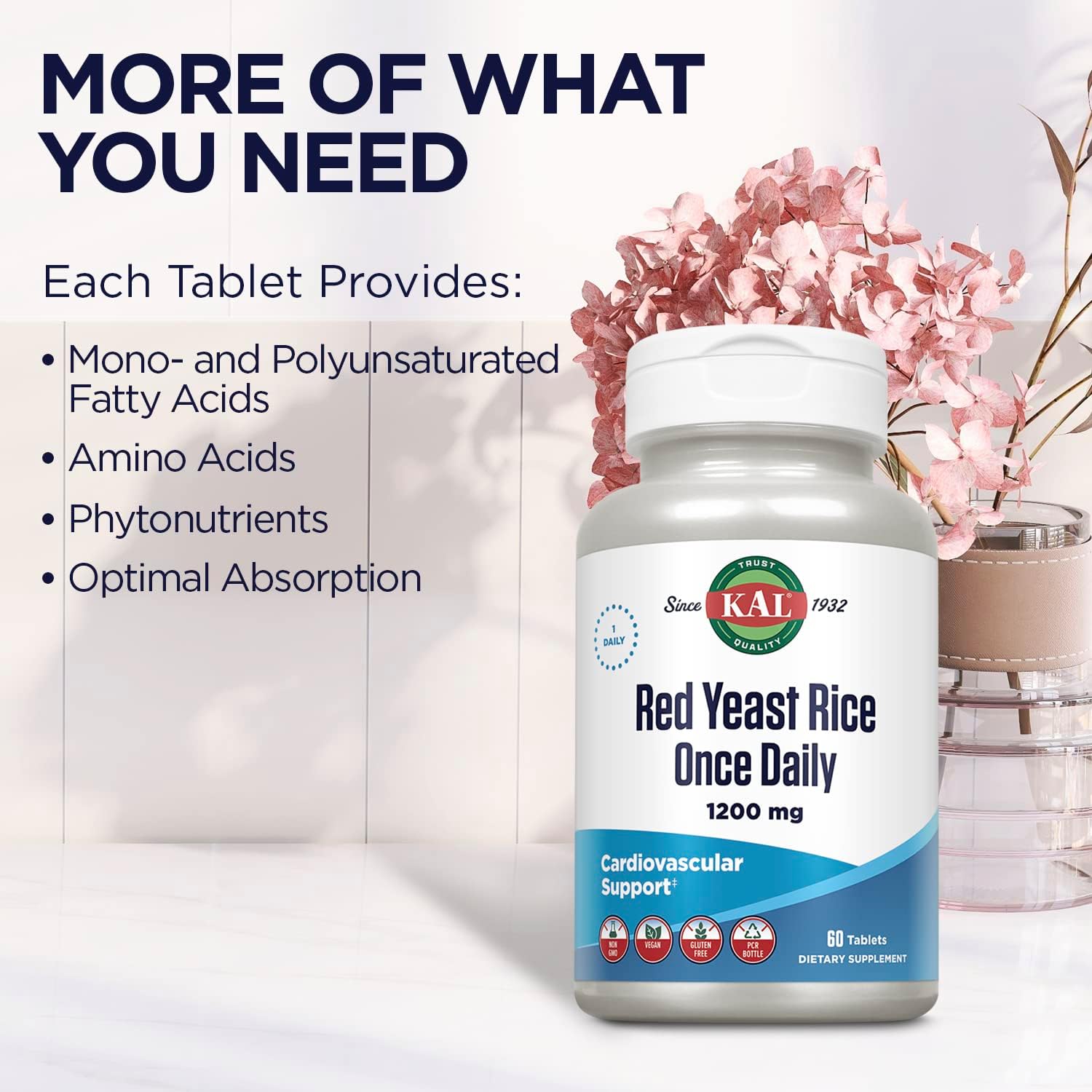 Red Yeast Rice Supplement 1200 Mg - 60 Capsules by KAL