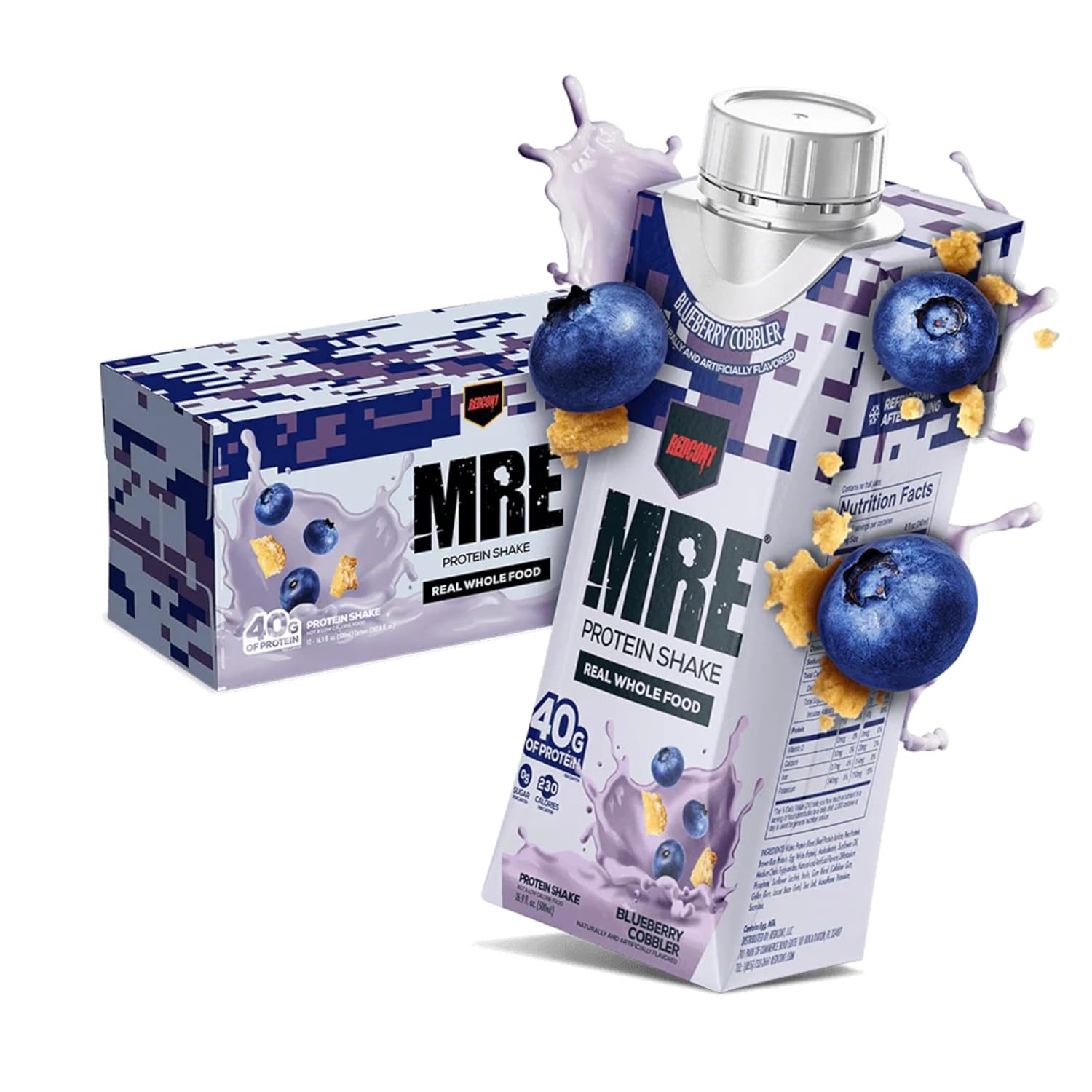 Redcon1 MRE Blueberry Cobbler Ready to Drink Protein Shakes - Real Whole Food Blends, Keto-Friendly RTD Shake (12 Pack)