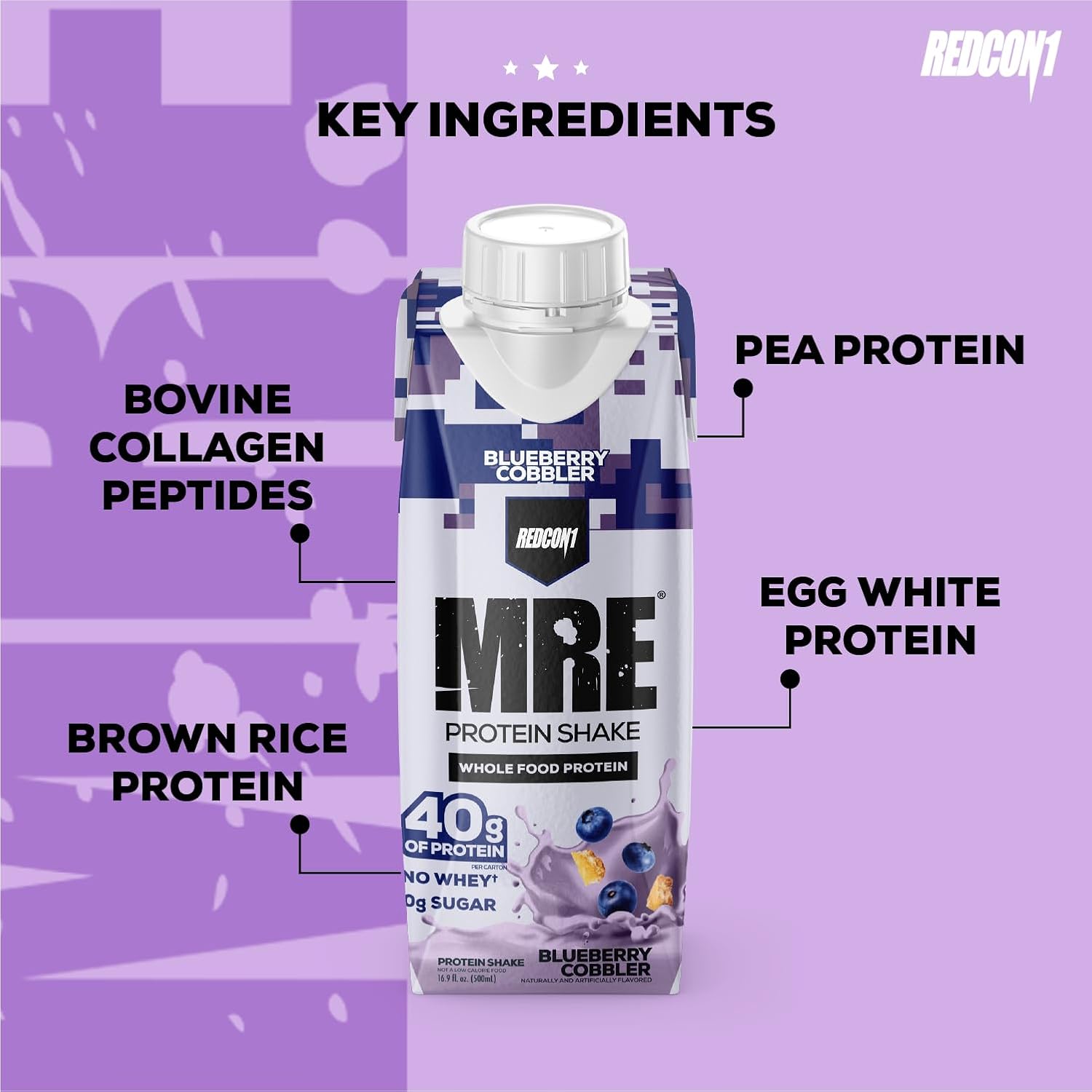 Redcon1 MRE Blueberry Cobbler Ready to Drink Protein Shakes - Real Whole Food Blends, Keto-Friendly RTD Shake (12 Pack)