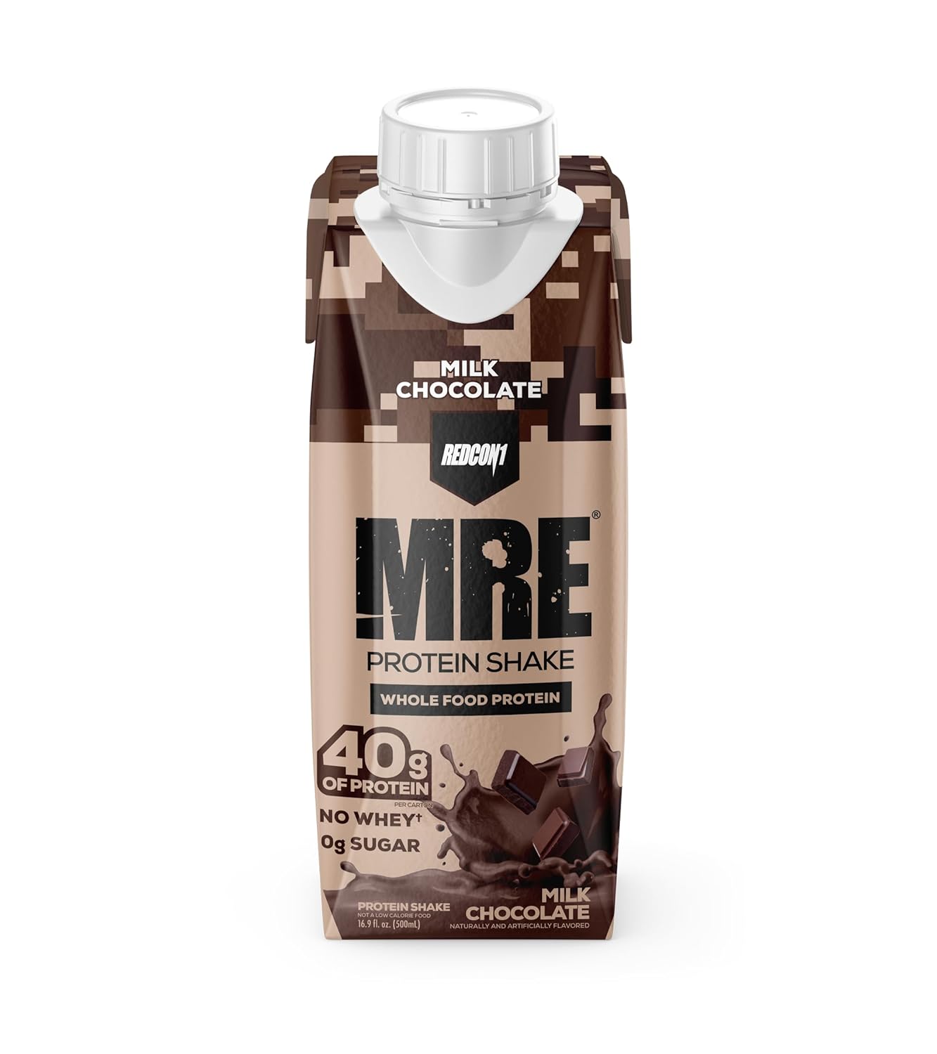 Redcon1 MRE Milk Chocolate Protein Shakes - 40g Real Whole Food Protein Blends, Lactose & Whey Free RTD, Keto-Friendly Nutritional Shake (12 Pack)