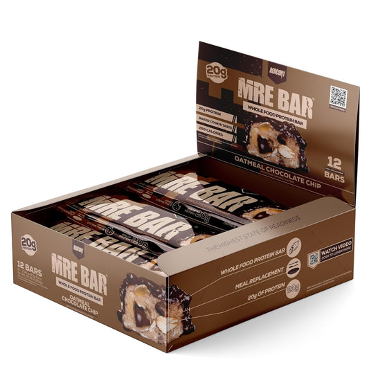 Redcon1 MRE Oatmeal Chocolate Chip Protein Bar - 20g Whole Food Protein, MCT Oil, Low Sugar (12 Bars)