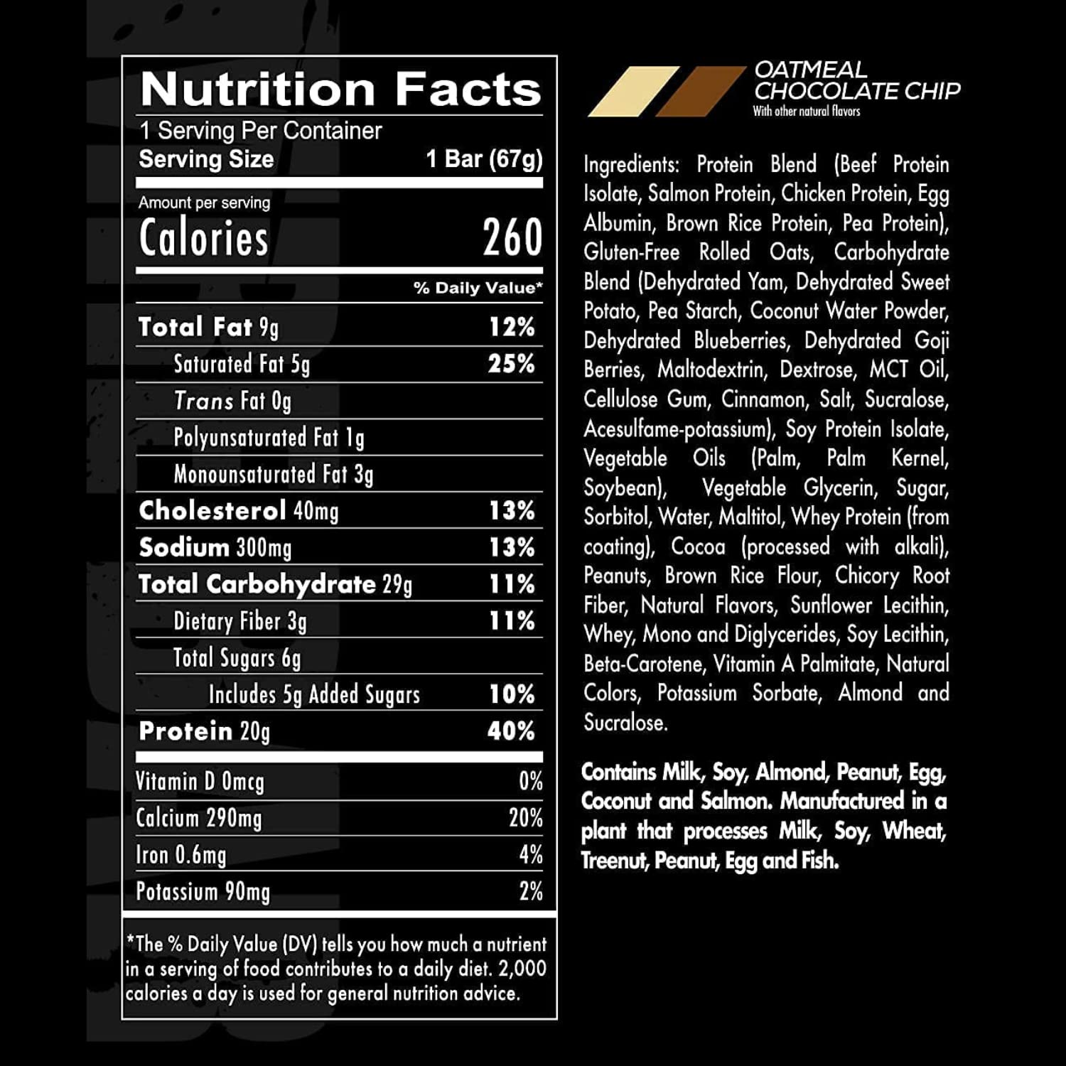 Redcon1 MRE Oatmeal Chocolate Chip Protein Bar - 20g Whole Food Protein, MCT Oil, Low Sugar (12 Bars)