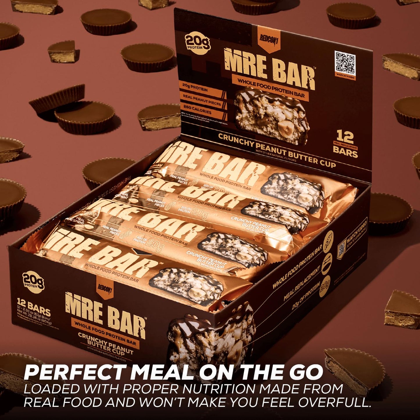 Redcon1 MRE Oatmeal Chocolate Chip Protein Bar - 20g Whole Food Protein, MCT Oil, Low Sugar (12 Bars)
