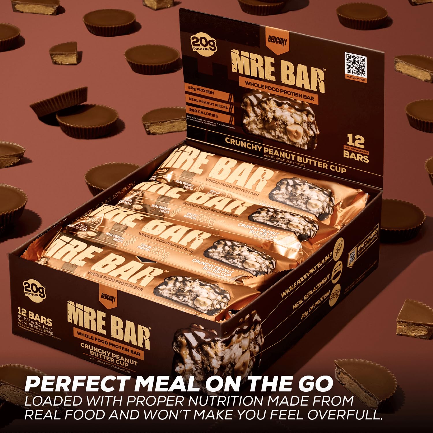 Redcon1 MRE Oatmeal Chocolate Chip Protein Bar - 20g Whole Food Protein, MCT Oil, Low Sugar (12 Bars)