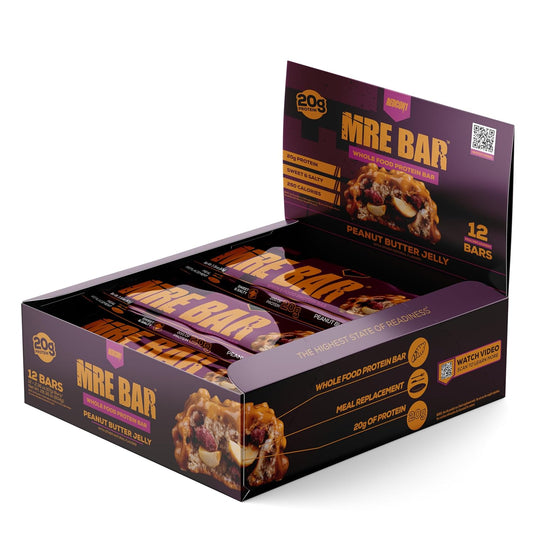 Redcon1 MRE Peanut Butter Jelly Protein Bar - Packed with MCT Oil, 20g Whole Food Protein, Easily Digestible, Balanced Low Sugar (12 Bars)