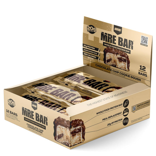REDCON1 MRE Protein Bar, Chocolate Chip Cookie Dough - 12 Bars with MCT Oil, 20g Whole Food Protein, Easy Digestion, Low Sugar