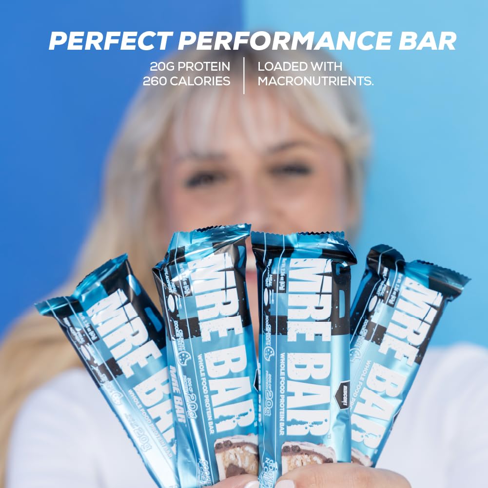 Redcon1 MRE Protein Bars, Cookies N' Cream - 20g Whole Food Protein, MCT Oil - Digestible, Low Sugar Meal Replacement (12 Bars)