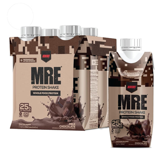 Redcon1 MRE Ready to Drink Protein Shakes, Milk Chocolate Flavor - 4 Pack of Sugar-Free Keto Friendly RTD Shakes with 25g Protein and MCT