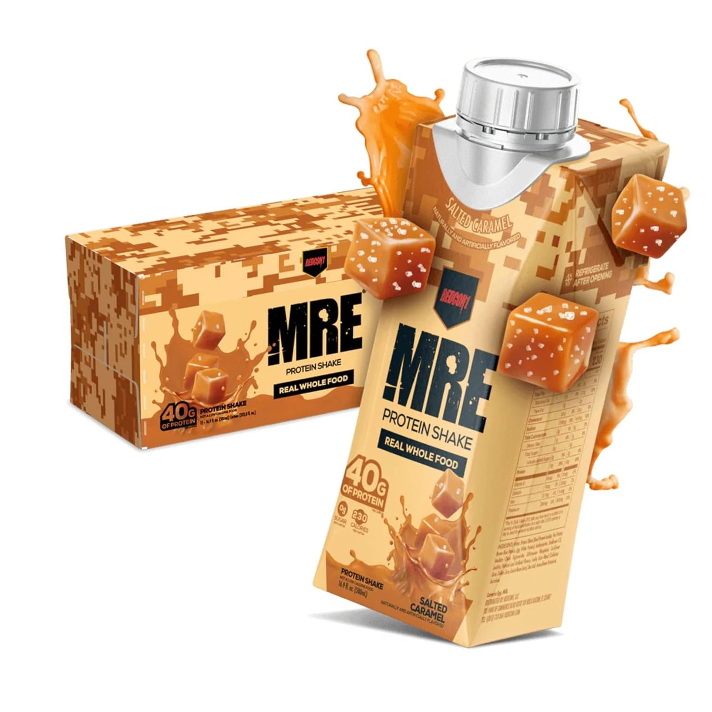Redcon1 MRE Salted Caramel Ready to Drink Protein Shakes - Sugar-Free RTD Shake for Athletes - Whole Food Sources - 12 Pack