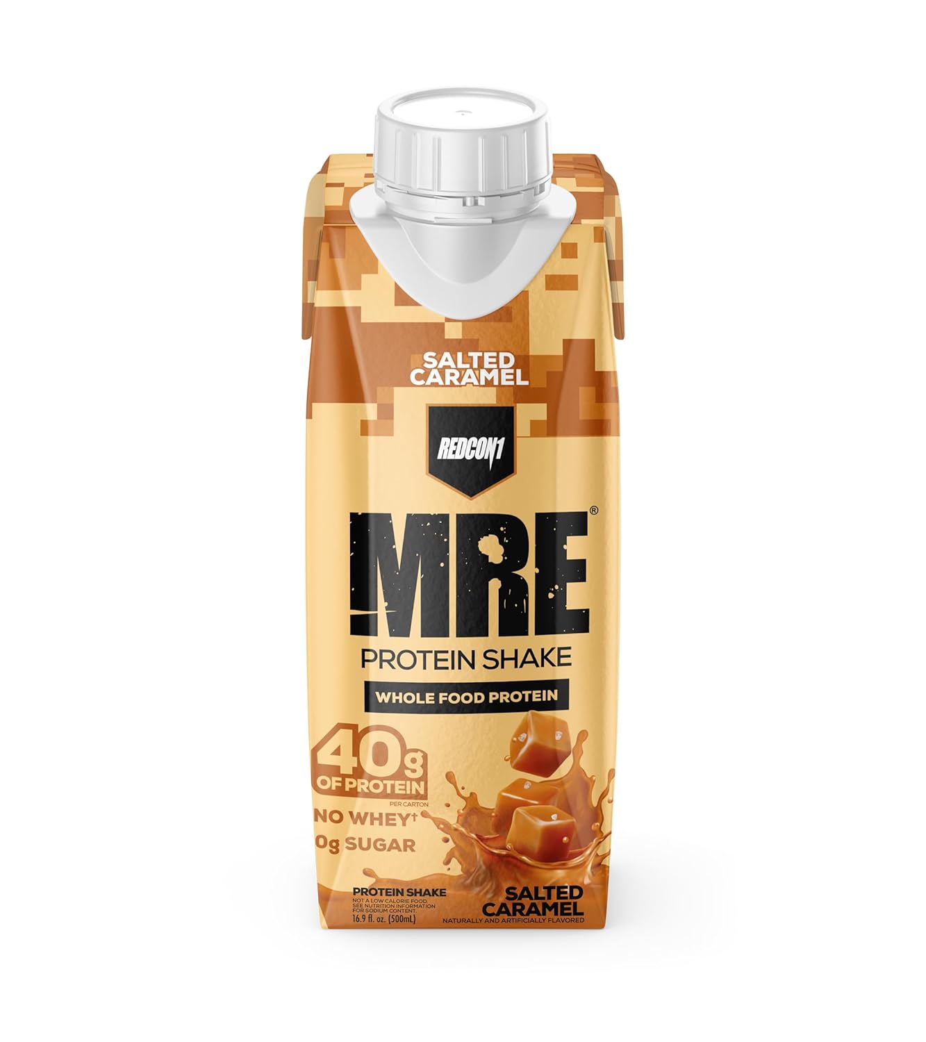 Redcon1 MRE Salted Caramel Ready to Drink Protein Shakes - Sugar-Free RTD Shake for Athletes - Whole Food Sources - 12 Pack