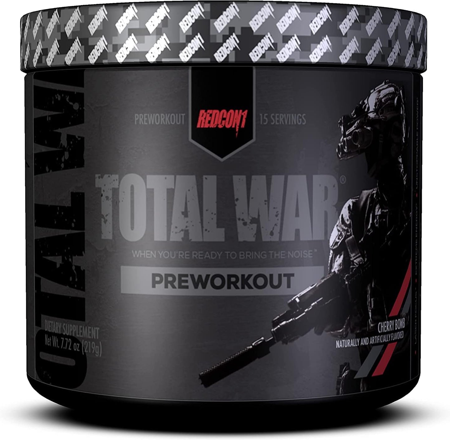 REDCON1 Total War Pre Workout Powder - Cherry Bomb Flavor 15 Servings - Boost Endurance & Alertness with Citrulline Malate & Beta Alanine - Fast Acting Caffeinated Preworkout for Men & Women