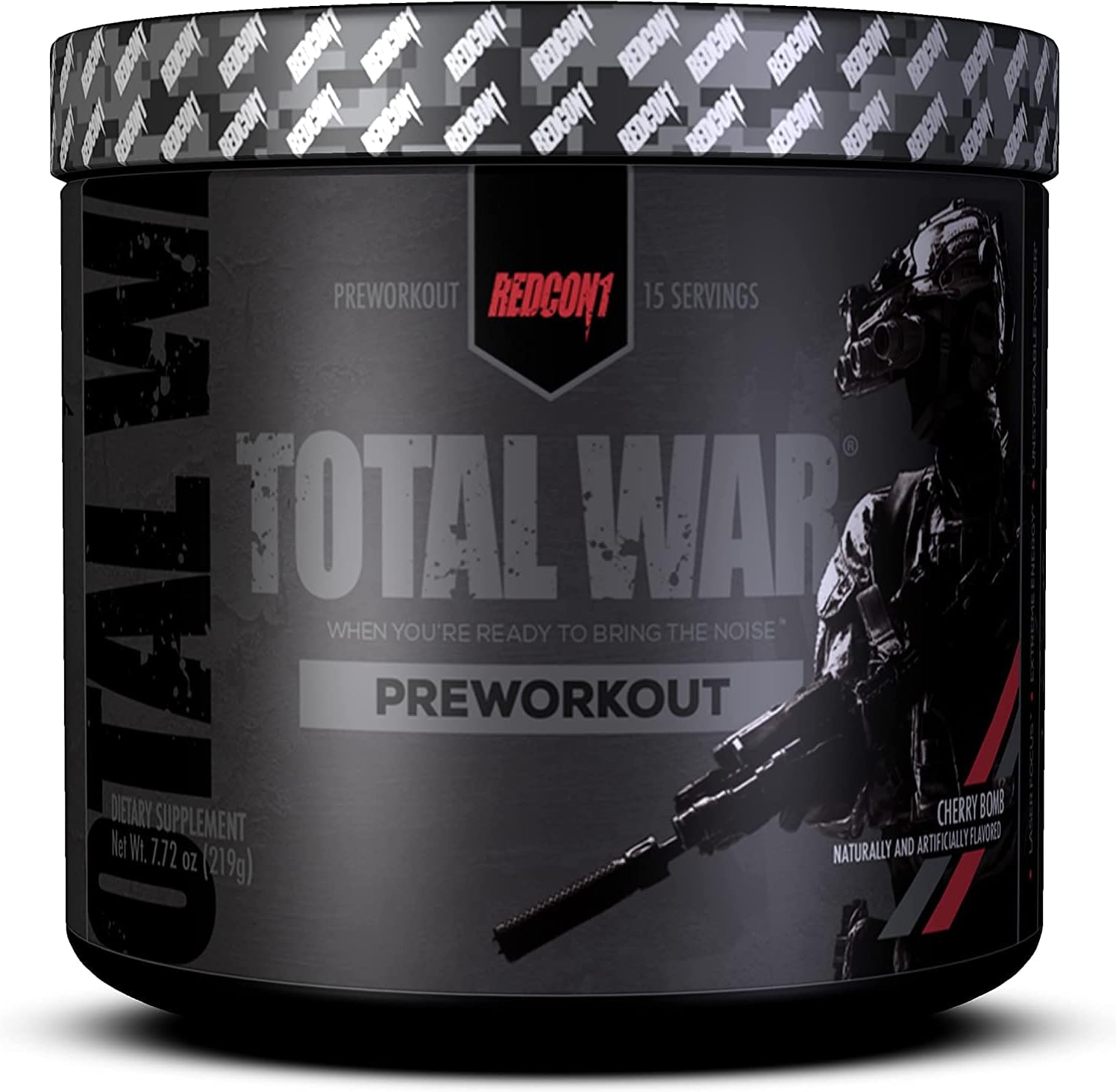 REDCON1 Total War Pre Workout Powder - Cherry Bomb Flavor 15 Servings - Boost Endurance & Alertness with Citrulline Malate & Beta Alanine - Fast Acting Caffeinated Preworkout for Men & Women