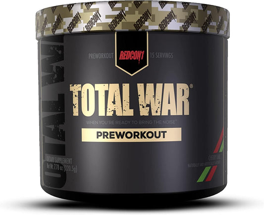 REDCON1 Total War Pre Workout Powder - Cherry Lime Flavor, Citrulline Malate & Beta Alanine Blend for Endurance and Pump - Fast Acting Caffeinated Preworkout for Men & Women, 15 Servings