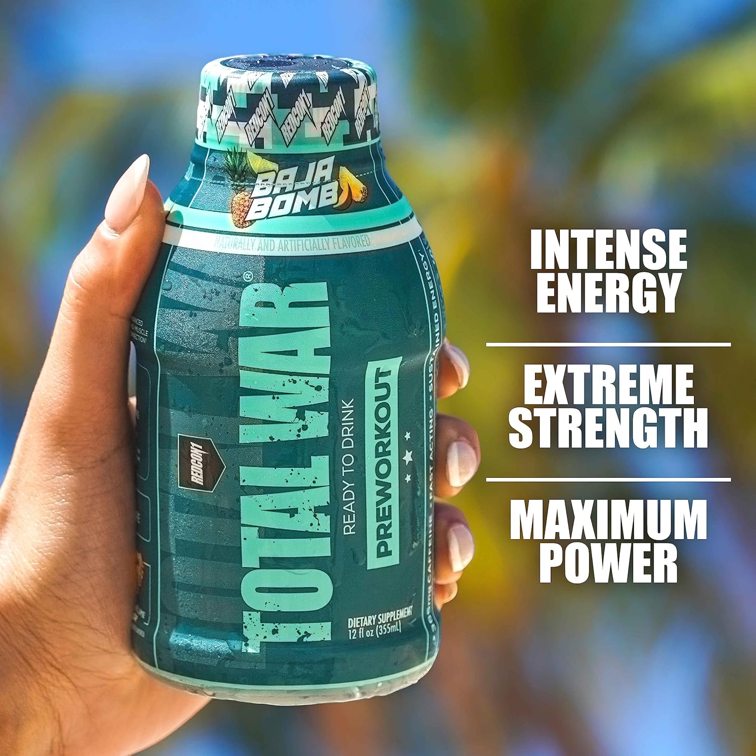 REDCON1 Total War RTD Preworkout, Pink Lemonade - 350mg Caffeine, Beta Alanine + Citrulline Malate - Keto Friendly Workout Drink - 12 Servings