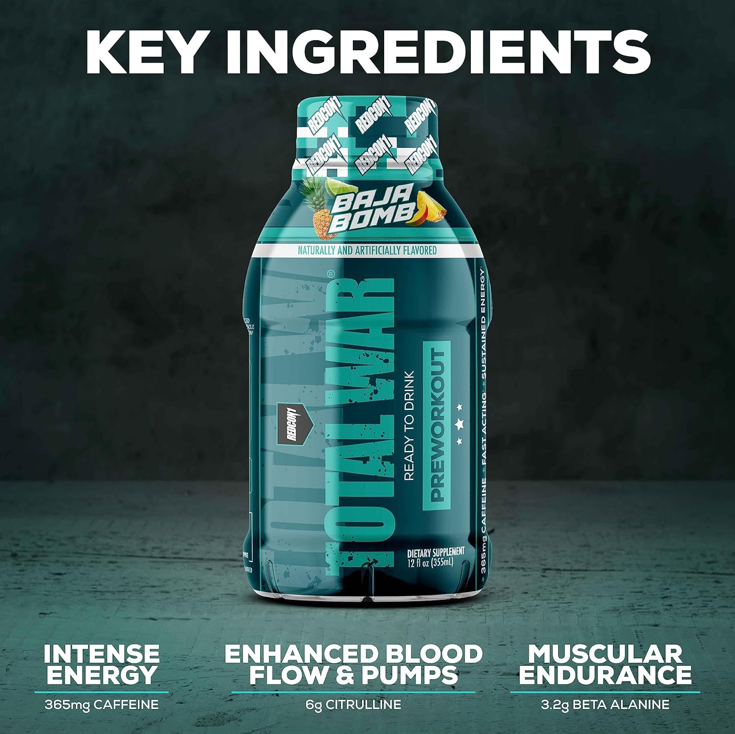 REDCON1 Total War RTD Preworkout, Pink Lemonade - 350mg Caffeine, Beta Alanine + Citrulline Malate - Keto Friendly Workout Drink - 12 Servings