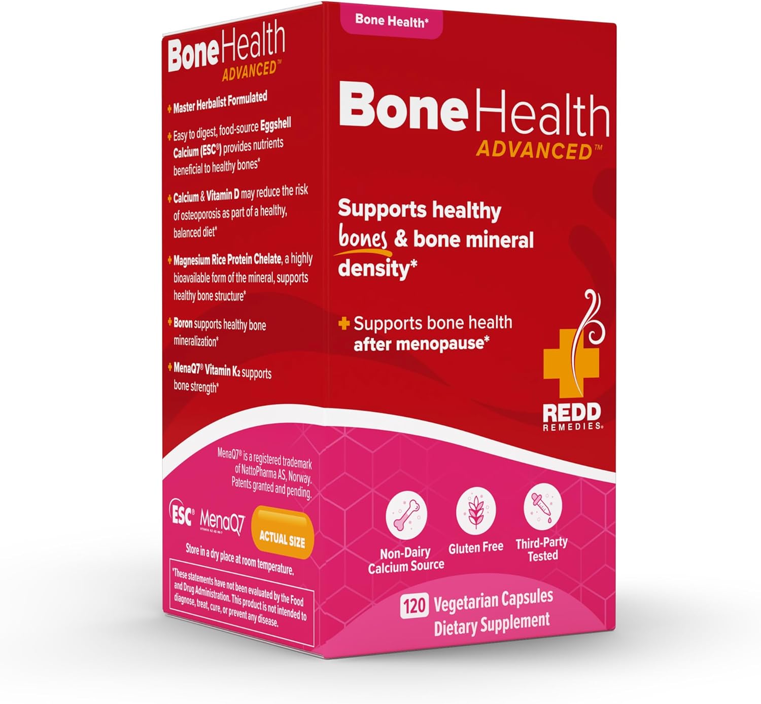 Redd Remedies Bone Health Advanced: Strong Bone Support with Vitamin D3 and Calcium - 120 Vegetarian Capsules