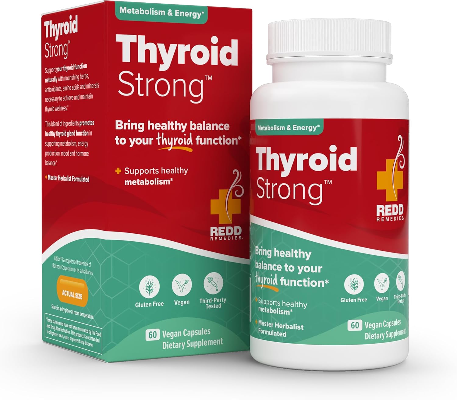 Redd Remedies Thyroid Strong Capsules - Promotes Healthy Thyroid Function & Balance (60 Vegan Capsules)