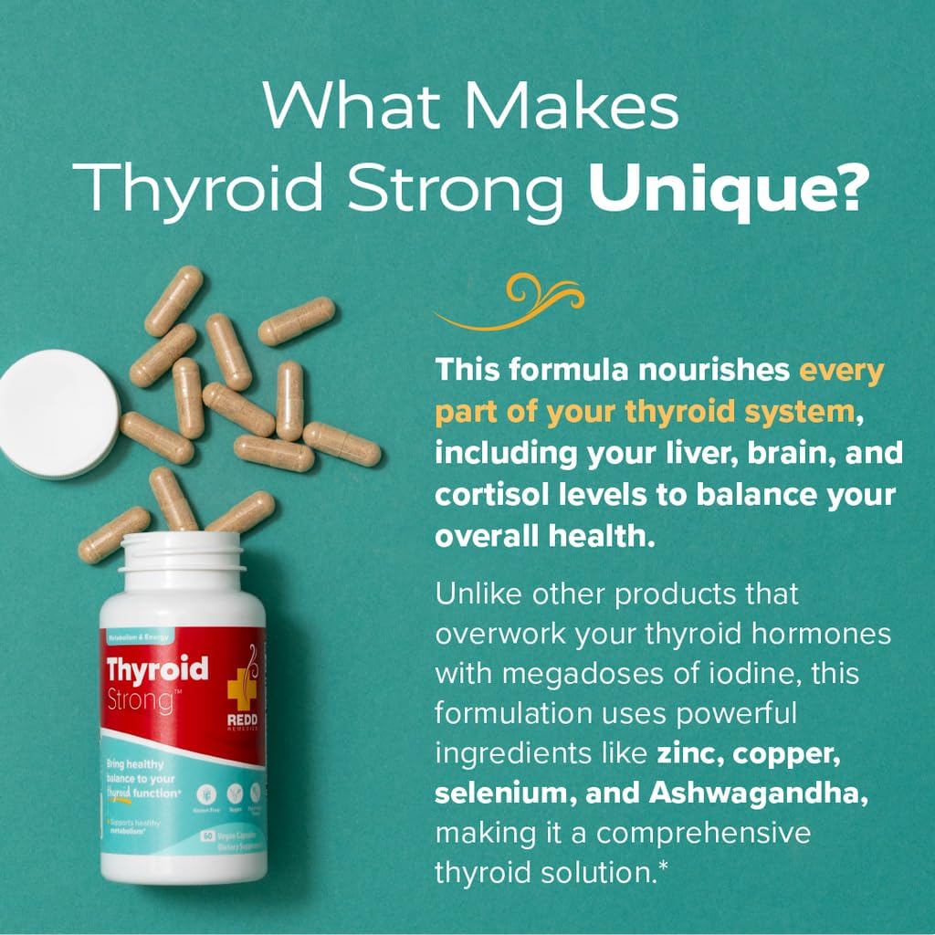 Redd Remedies Thyroid Strong Capsules - Promotes Healthy Thyroid Function & Balance (60 Vegan Capsules)