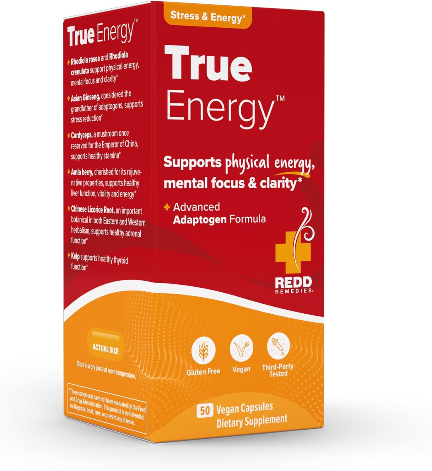 Redd Remedies True Energy Supplement - 50 Vegan Capsules for Energy Production and Stamina